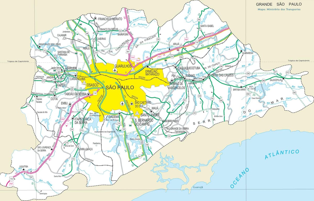 Ramani ya barabara nje kidogo ya São Paulo