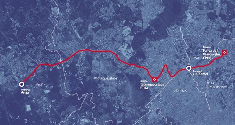Ramani ya corredor BRT metropolitano Perimetral Alto Tietê