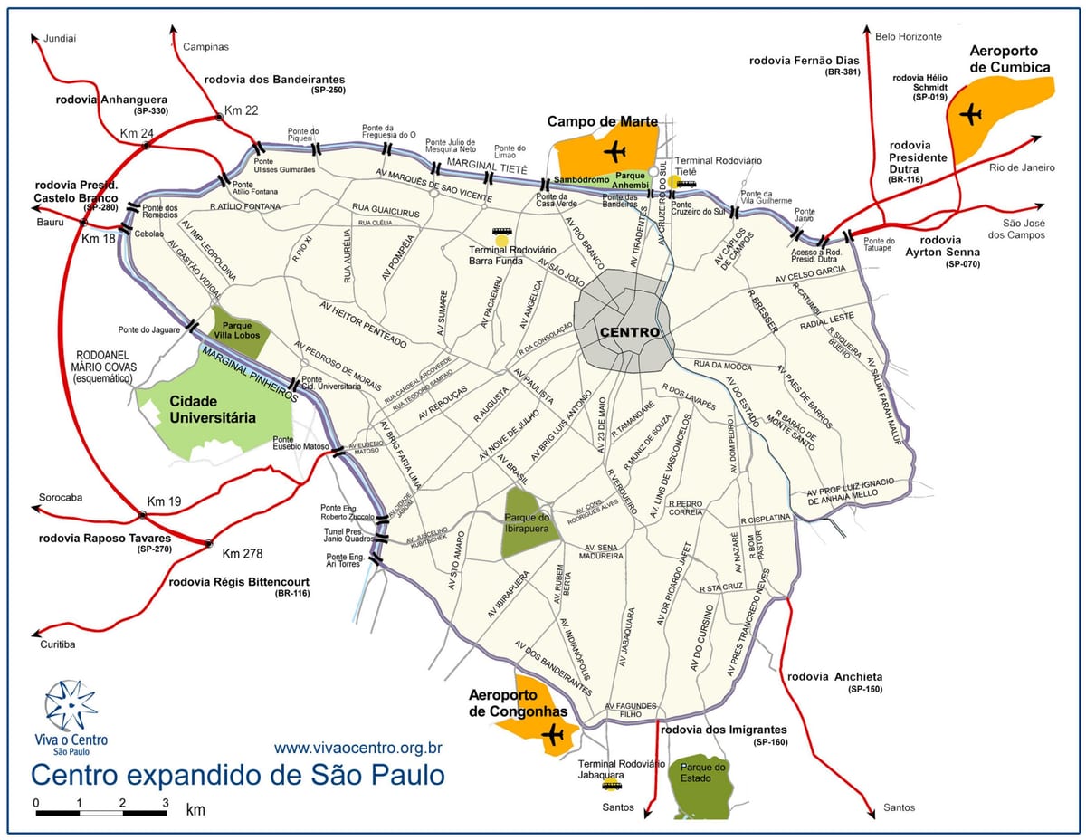 Ramani ya kubwa kituo cha São Paulo