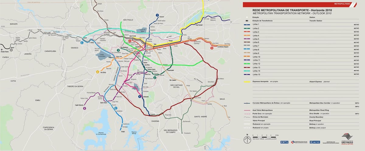 Ramani ya mtandao wa usafiri wa São Paulo