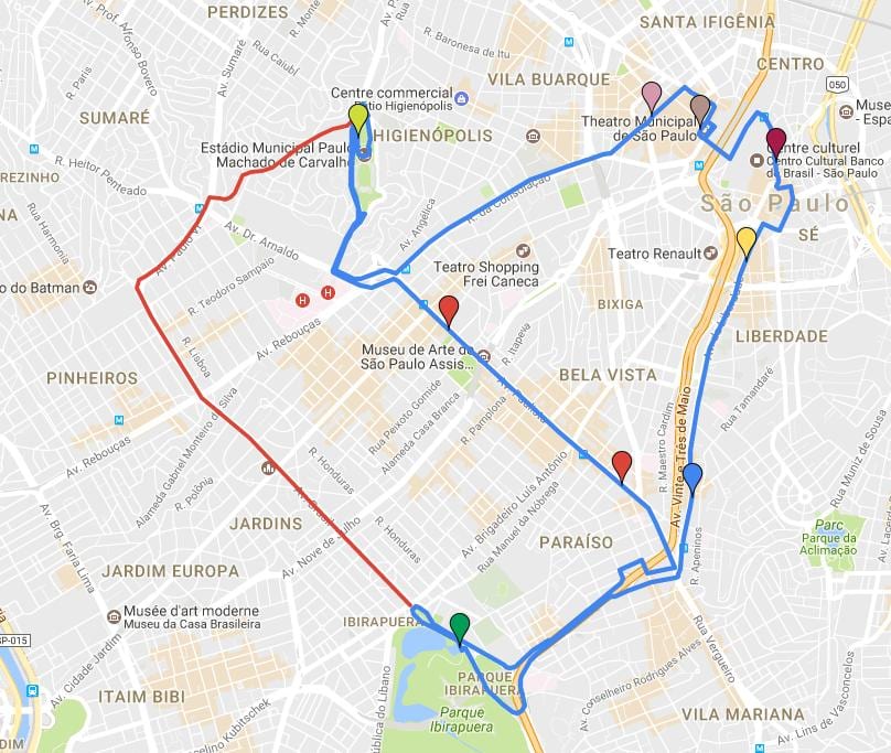 Ramani ya mviringo turismo São Paulo - Mistari