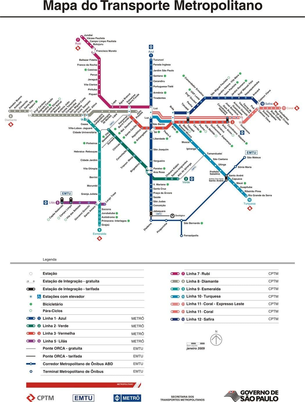 Ramani ya São Paulo CPTM usafiri