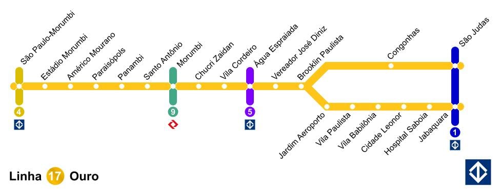 Ramani ya São Paulo monorail Mstari wa 17 - Dhahabu