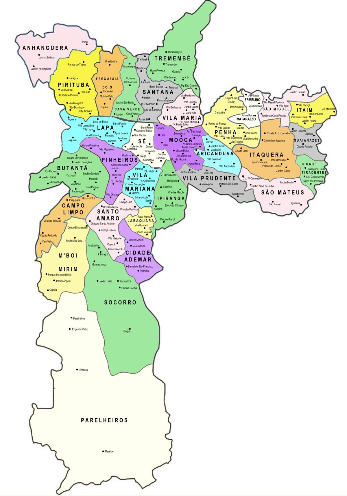 Ramani ya sub-prefectures São Paulo