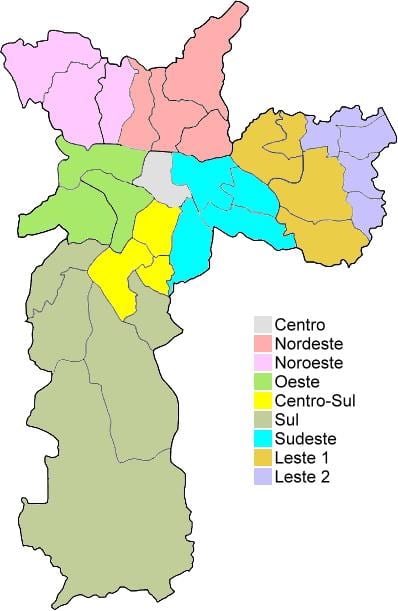 Ramani ya mikoa ya utawala katika São Paulo
