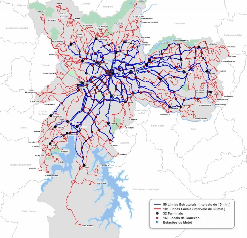 Ramani ya vituo vya mabasi ya Hali ya São Paulo
