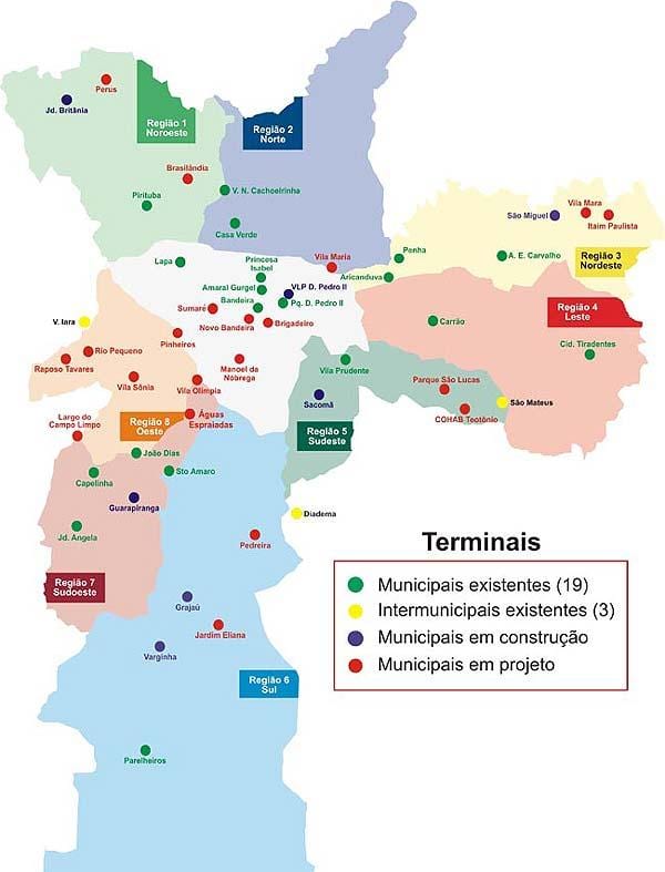 Ramani ya vituo vya mabasi ya São Paulo